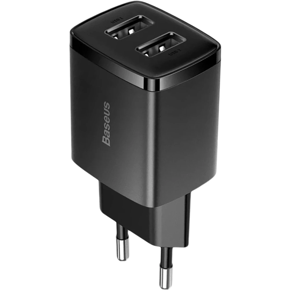 Мережевий зарядний пристрій Baseus Compact Charger 2U 10.5W з двома USB-портами Чорний