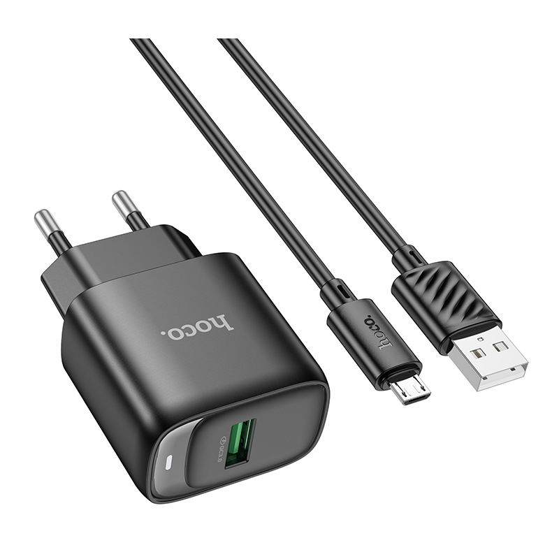 Мережевий зарядний пристрій HOCO C140A Smart 18W з кабелем Micro USB Чорний