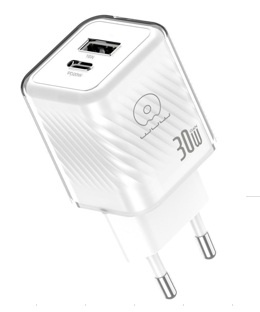 Мережевий зарядний пристрій WUW C228 30W GaN USB-C+USB-A White