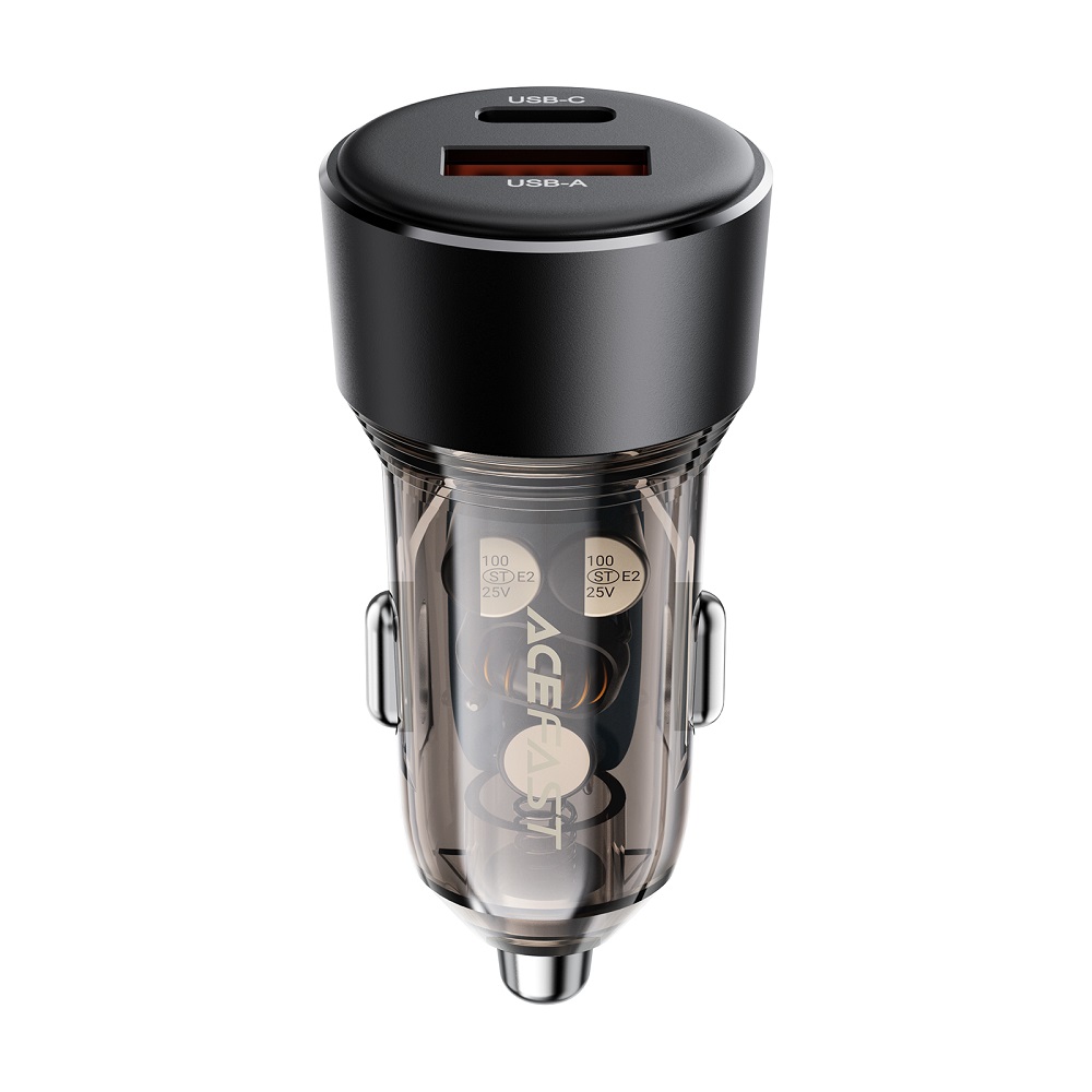 Автомобільний зарядний пристрій ACEFAST B12 60W USB-A+USB-C Transparent-Black