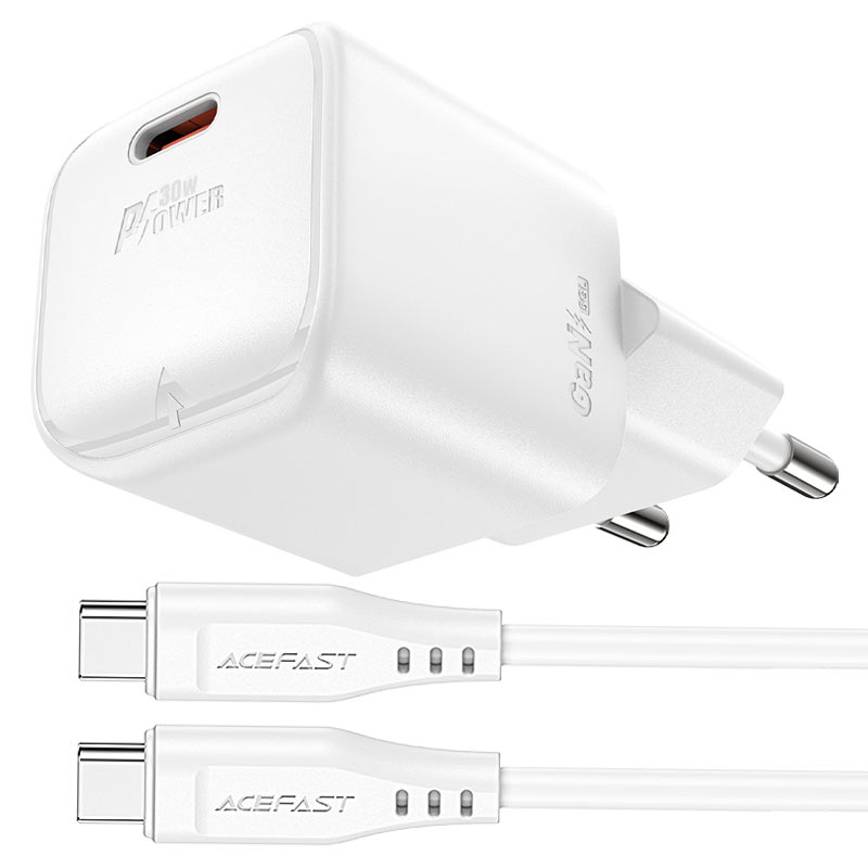 Мережевий зарядний пристрій ACEFAST A77 mini PD30W GaN Білий