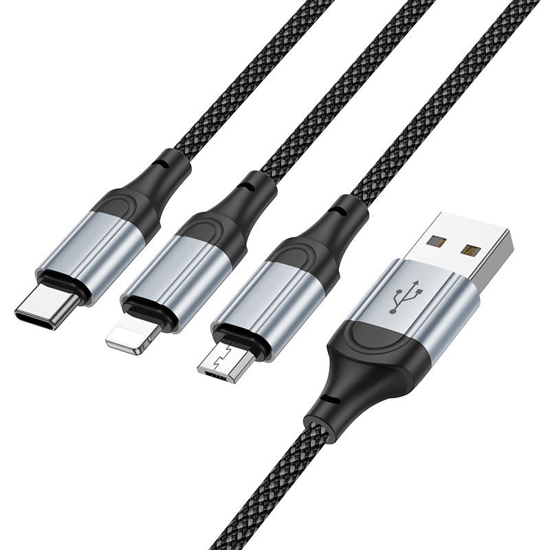 Кабель HOCO X102 Fresh 3-in-1 charging data cable (iP+Micro+Type-C) Black