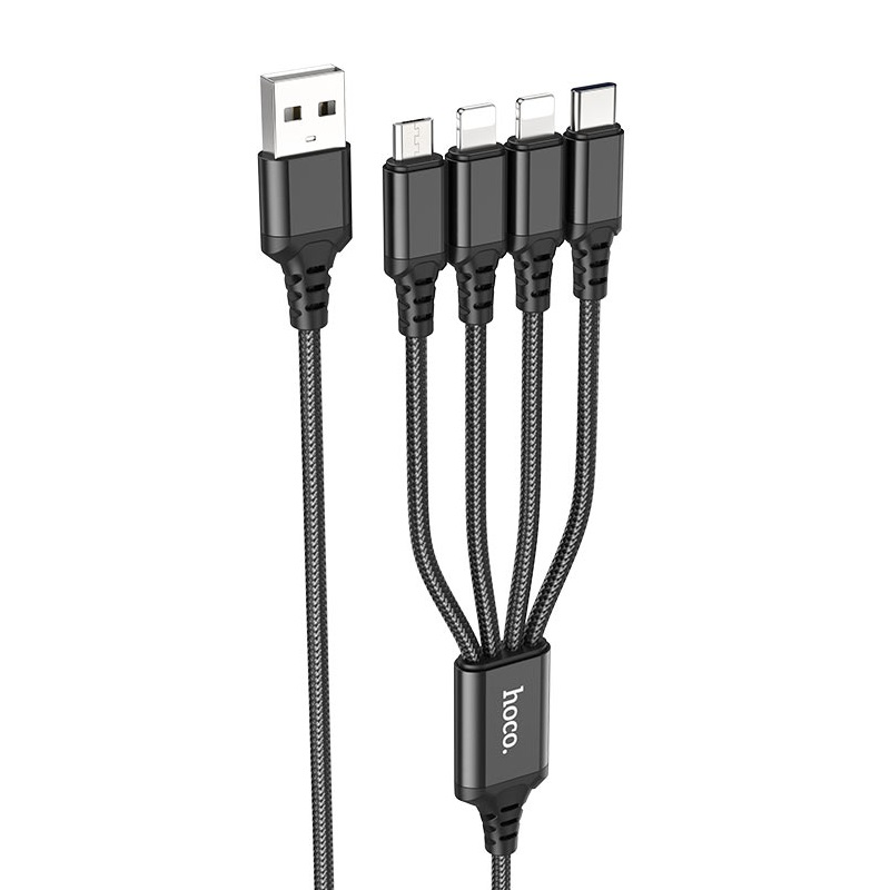 Кабель HOCO X76 4-in-1 Super charging cable (iP+iP+Type-C+Micro) Black