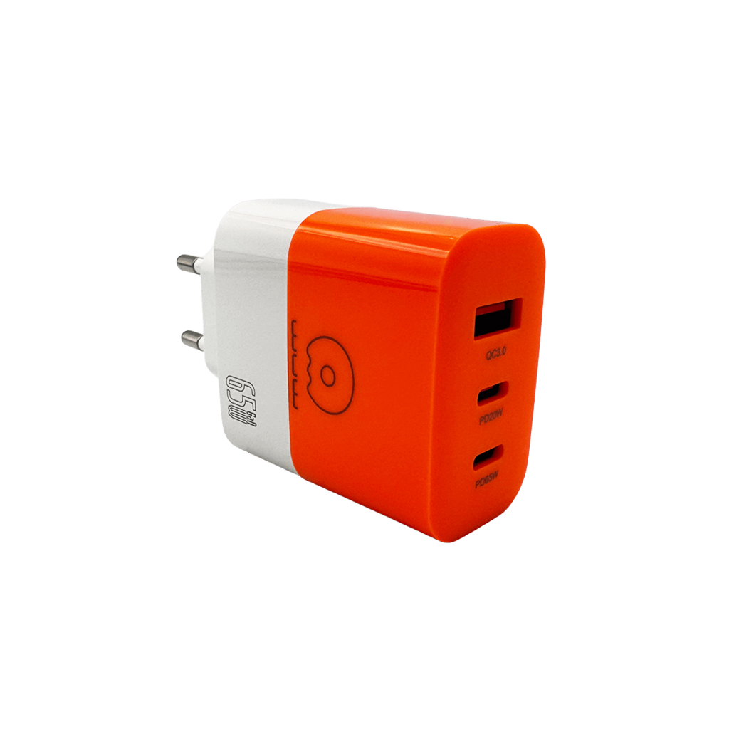Мережевий зарядний пристрій WUW C215 65W 2xUSB-C+USB-A White/Orange