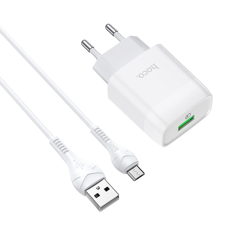 Мережевий зарядний пристрій з кабелем HOCO C72Q Glorious single port QC3.0 charger set(Type-C) 18W White