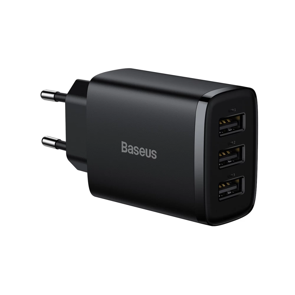 Мережевий зарядний пристрій Baseus Compact Charger 3 USB 17W Чорний