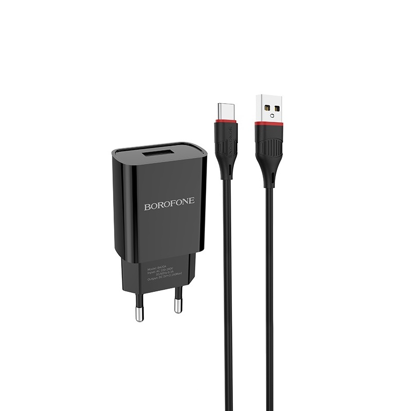 Мережевий зарядний пристрій BOROFONE BA20A 10.5W з кабелем Type-C Чорний