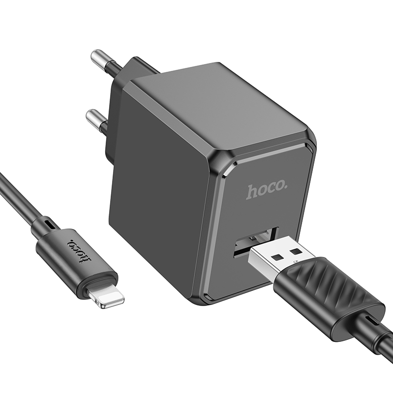 Мережевий зарядний пристрій HOCO CS11A Ocean 2.1A з кабелем Lightning Black