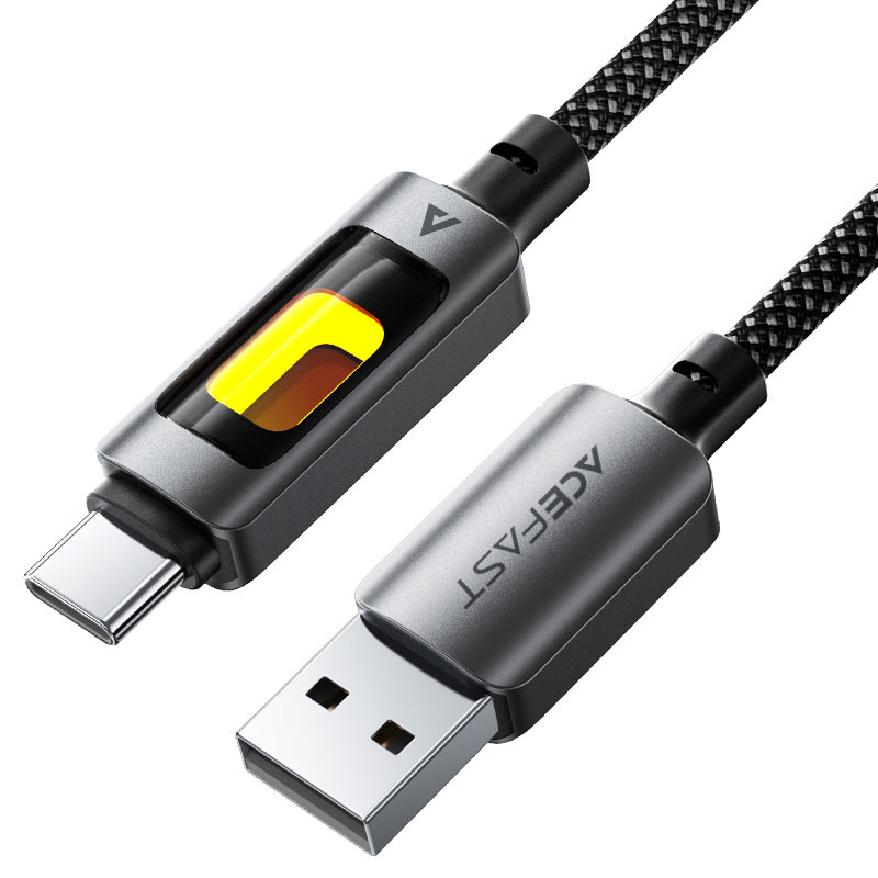 Кабель ACEFAST C21-04 з LED-підсвічуванням USB-A to USB-C Чорний