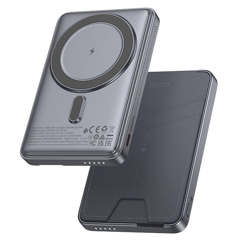 Зовнішній акумулятор HOCO Q46 Magnetic Power Bank 5000mAh з підставкою та магнітом MagSafe Silver Gray