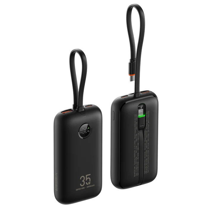 Зовнішній акумулятор VEGER K1 з вбудованими кабелями 10000 mAh Black
