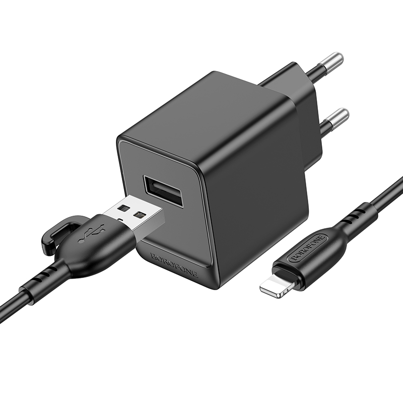 Мережевий зарядний пристрій BOROFONE BAS11A з кабелем Lightning Black