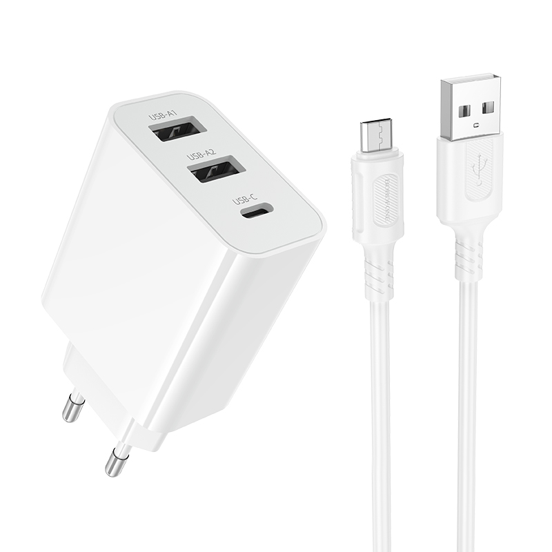 Мережевий зарядний пристрій BOROFONE BA105A 3 порти Micro-USB White