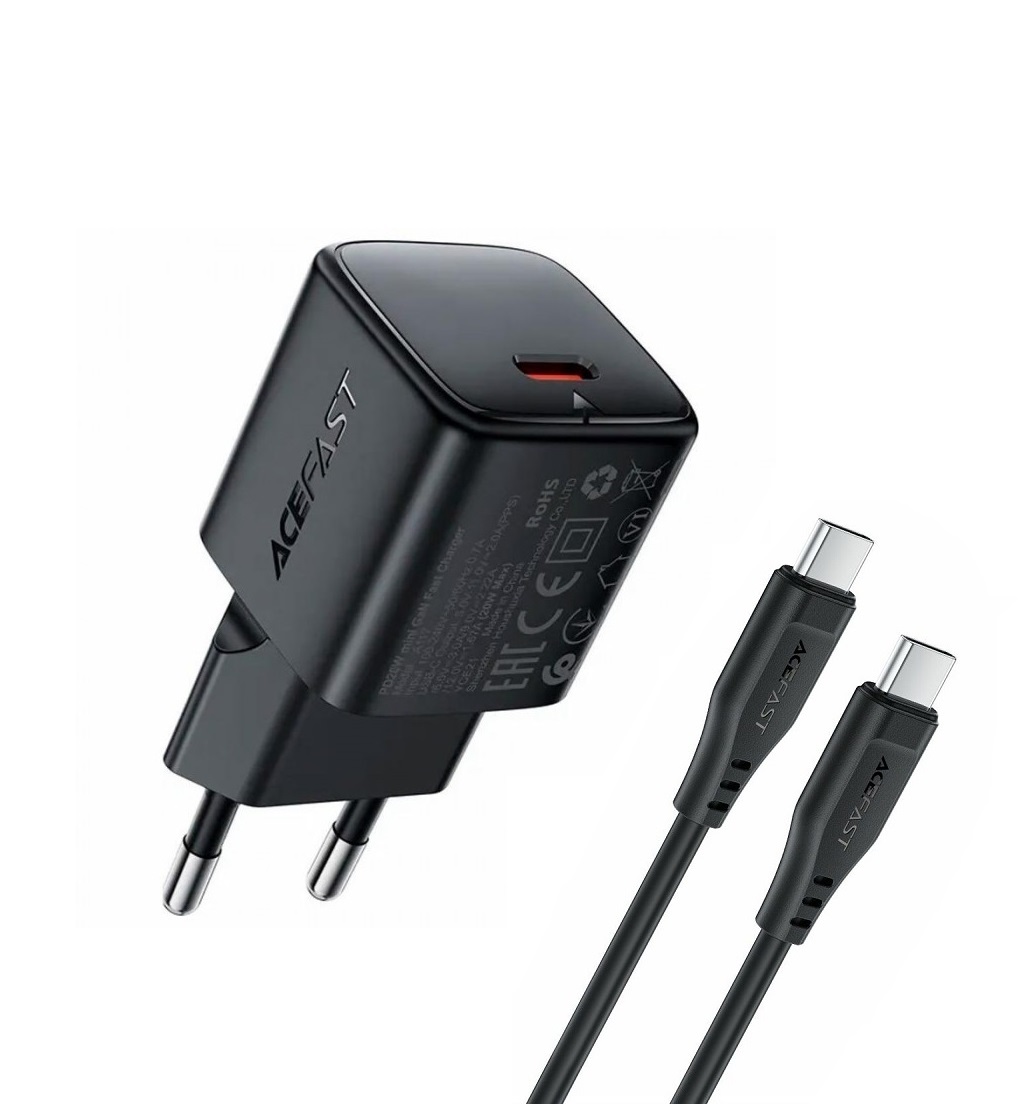 Мережевий зарядний пристрій ACEFAST A117 PD20W mini GaN чорний