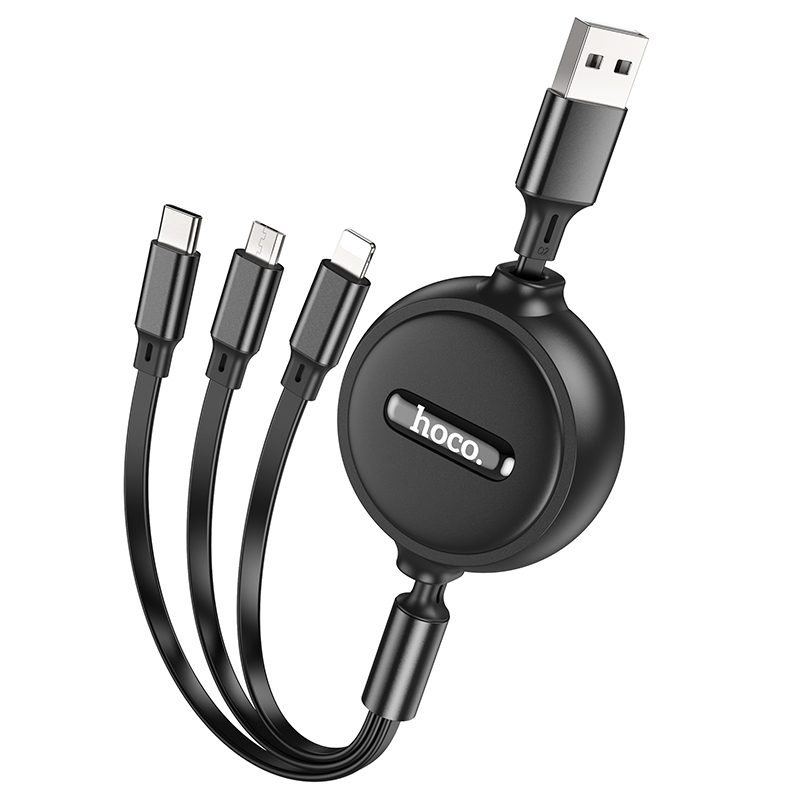Кабель HOCO X75 3-in-1 double-pull charging cable(iP+Micro+Type-C) Black