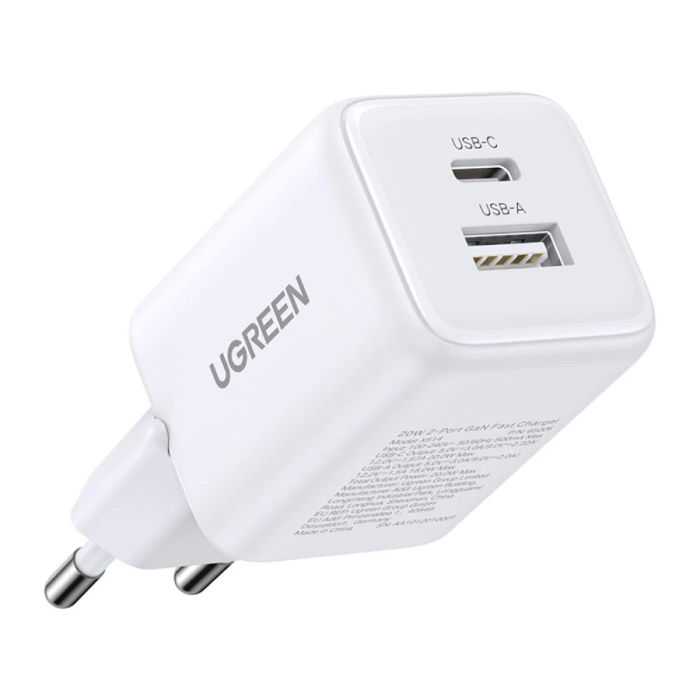 Мережевий зарядний пристрій UGREEN X514 20W GaN 2-Port Білий