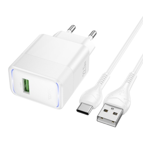 Мережевий зарядний пристрій з кабелем HOCO CS111A Lounge single-port 22.5W multi-protocol charger set(Type-C) White