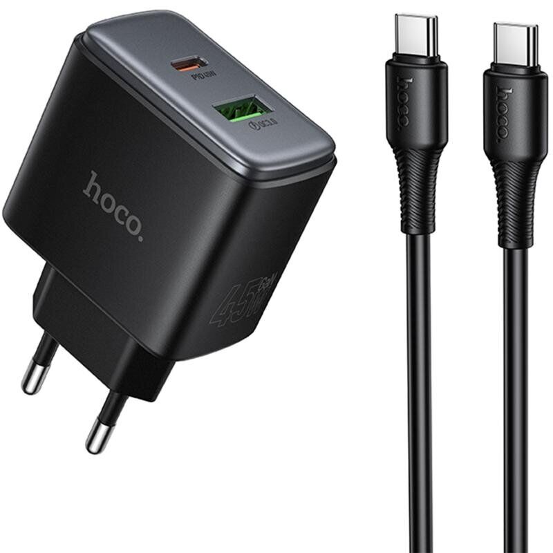 Мережевий зарядний пристрій HOCO C158A Upgrade PD45W(1C1A) charger set(C to C) Black