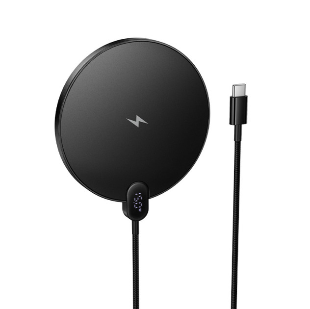 Бездротовий зарядний пристрій HOCO CW62 Peak desktop wireless fast charger with digital display and cable Black