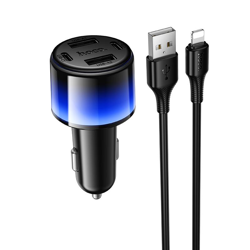 Автомобільний зарядний пристрій HOCO Z69 Vivido 24W(2C2A) car charger set(iP) Black