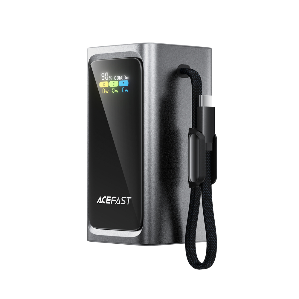 Зовнішній акумулятор ACEFAST M33-20000 100W fast charging power bank with cable and TFT display metal gray