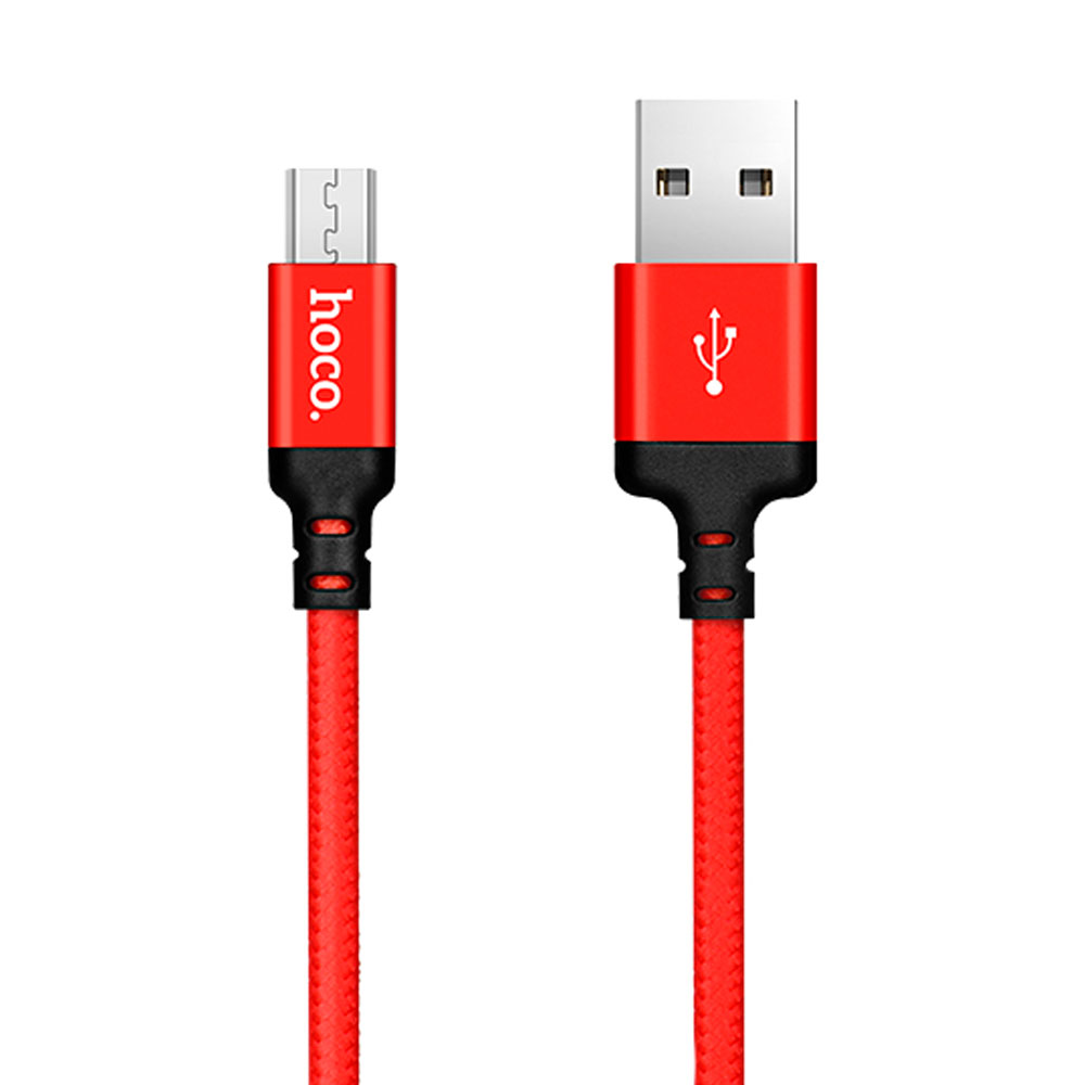 Кабель HOCO X14 USB to Micro 2,4A, 1 м, нейлон, чорно-червоний