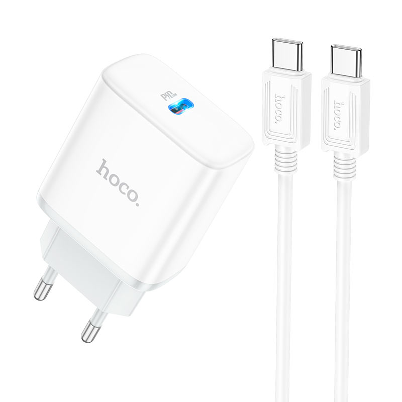 Мережевий зарядний пристрій з кабелем HOCO C104A Stage single port PD20W charger set (Type-C to Type-C) (EU) White