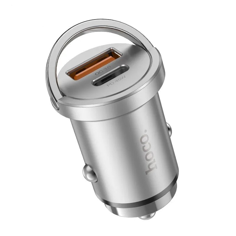 Автомобільний зарядний пристрій HOCO NZ10 Handy PD45W+QC3.0 Сріблястий
